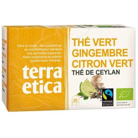 Thé vert gingembre citron vert bio 20x1.8 g Terra Etica
