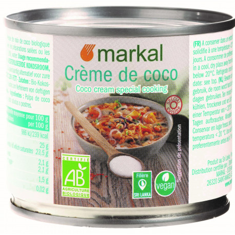 Crème de coco bio 200 ml Markal
