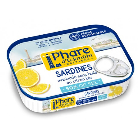 Sardine à l'huile d'olive/citron Bio réduite en sel 115 g