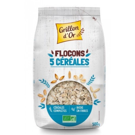 Flocons 5 céréales toastées bio 500 g Grillon d'Or 