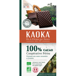 Chocolat noir 100% Pérou bio 80 g Kaoka