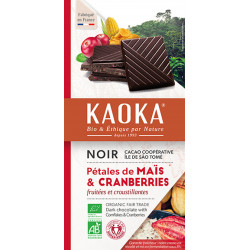 Chocolat noir pétales de maïs cranberries bio 100 g Kaoka