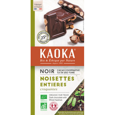 Chocolat noir noisettes bio 180 g Kaoka
