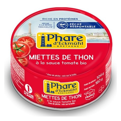 Miettes de thon listao à la tomate 160 g Phare d'Eckmühl