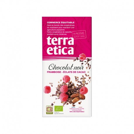 Chocolat noir framboise éclats de cacao bio 100 g Terra Etica