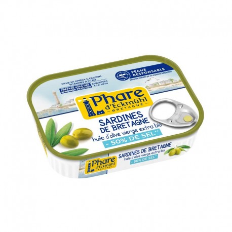 Sardines à  l'huile d'olive bio -50% de sel 115 g