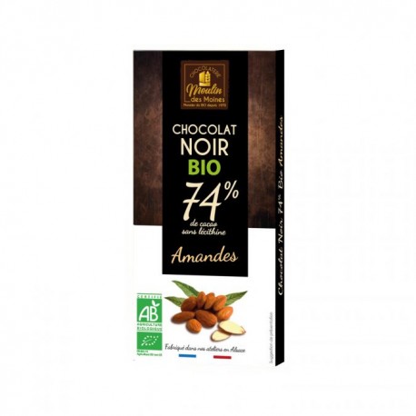 Chocolat noir 74% amandes bio Moulin des Moines 100 g