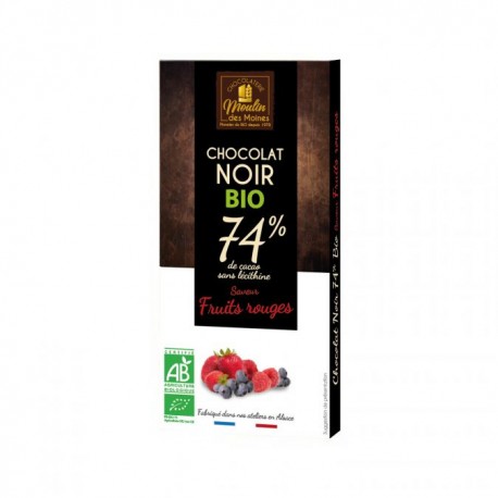 Chocolat noir 74% fruits rouges bio Moulin des Moines 100 g