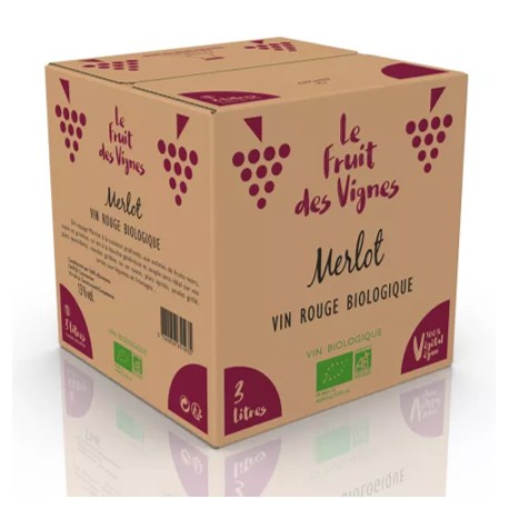 Vin rouge bio Merlot Le fruit des Vignes 3 Litres