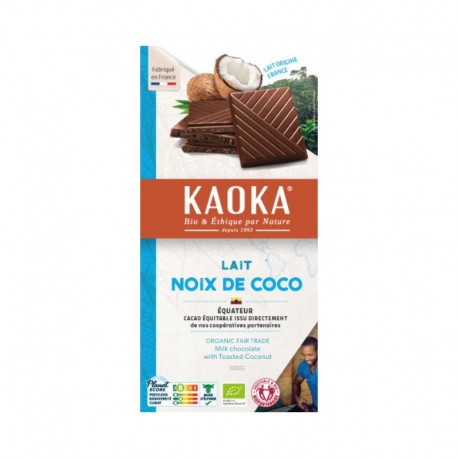 Chocolat lait- noix de coco bio 100 g Kaoka