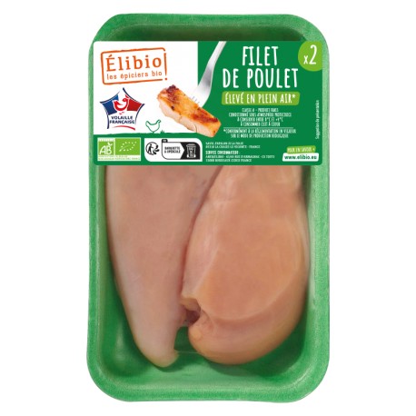 Filets de poulet élevé en plain air Elibio X2 environ 300g