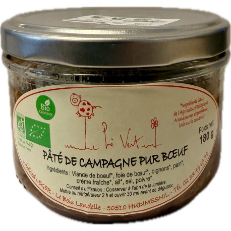 Pâté de campagne pur Boeuf 180g Le pré vert